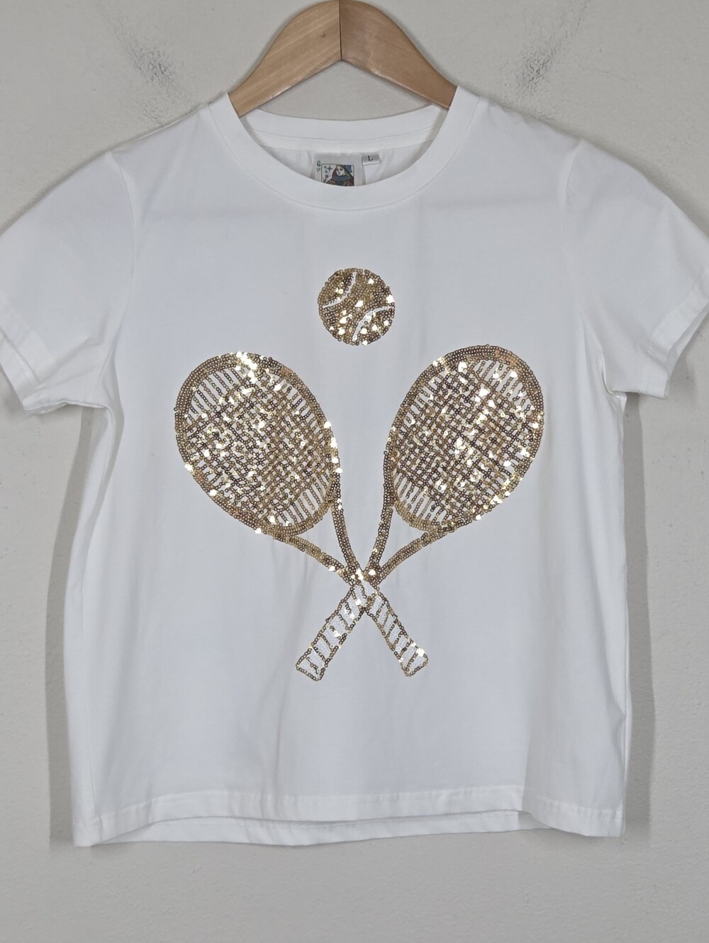 Queen Of Sparkles Tennis Queen Top Gold Sequins Rackets Ball L